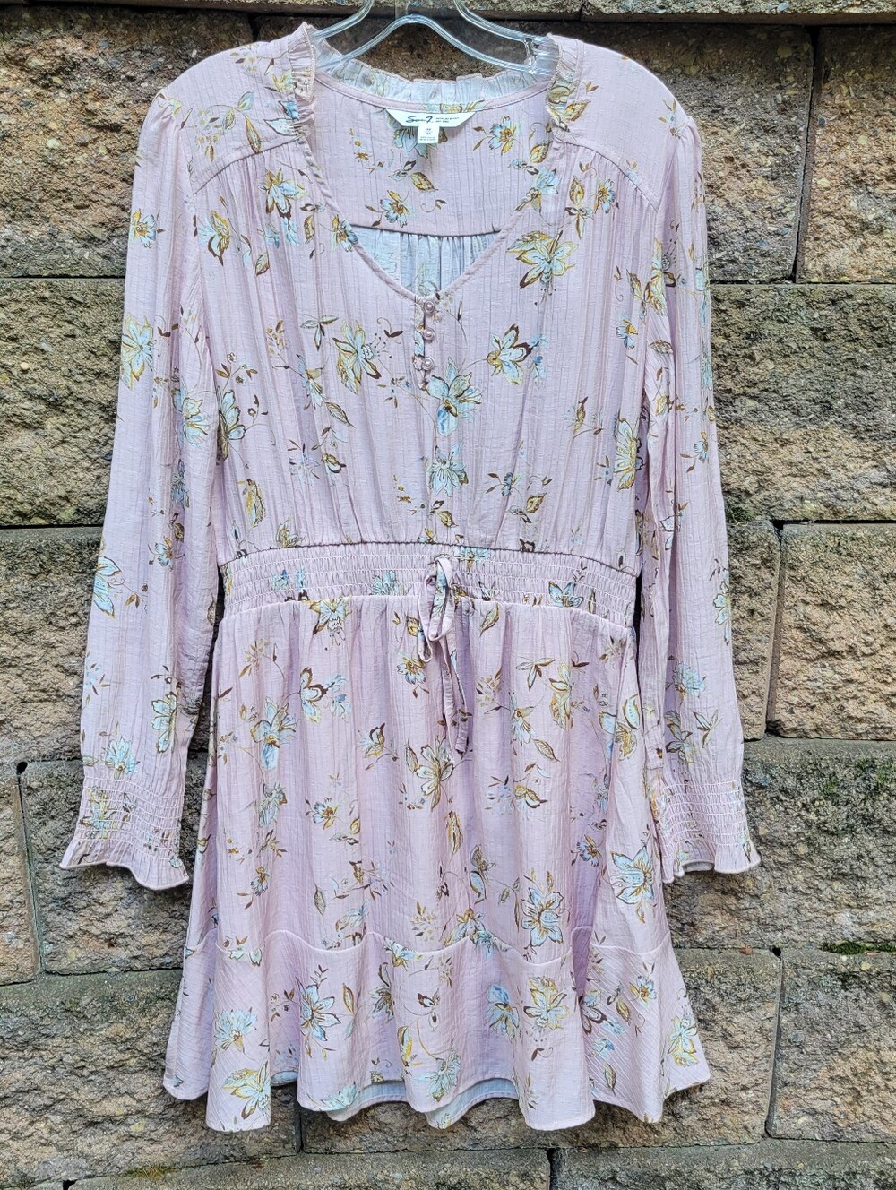 Seven7 Dresses Blush Smocked Waist Floral Blouson Ruffle Women's Dress MEDIUM